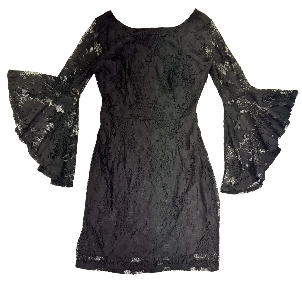 Lulus Lace Party‎ Dress Bell Sleeve Cocktail Little Black Dress S
